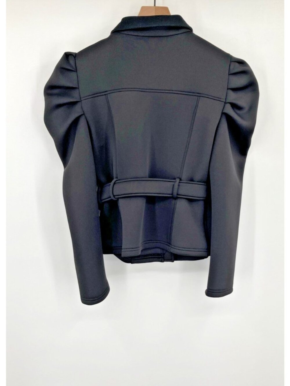 ZARA Neoprene Effect Jacket Women’s Large Black Puff Shoulder Futuristic Minimal - Picture 4 of 7